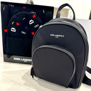 NWT KARL LAGERFELD BACKPACK BUNDLE W BOXED SET SCARF AND HAT
